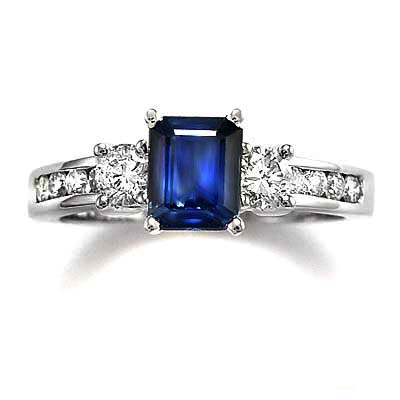 Emerald cut Sapphire Diamond Ring 14k