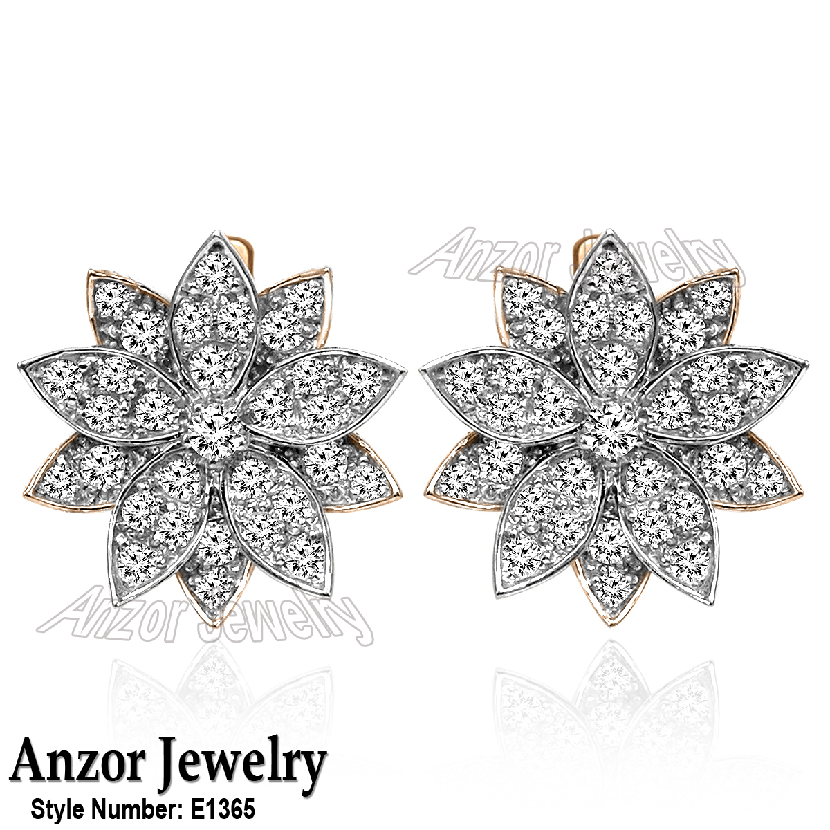 14k Gold Diamond Earrings Russian style