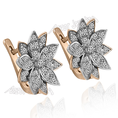 14k Gold Diamond Earrings Russian style