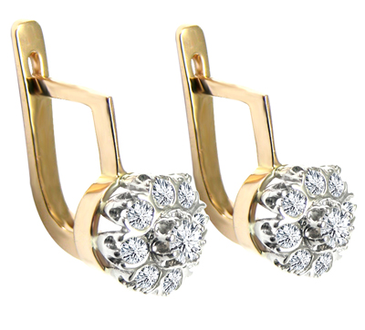 Old Russian Style Malinka Diamond 14K Earrings 585
