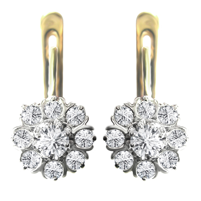 Old Russian Style Malinka Diamond 14K Earrings 585