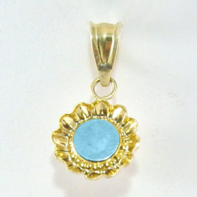 14k Gold Sunflower Truquoise Pendant