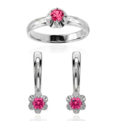 10k Gold Pink Sapphire Earrings and Ring Set