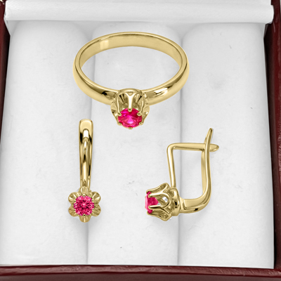 14k Gold  Pink Sapphire Earrings and Ring Set