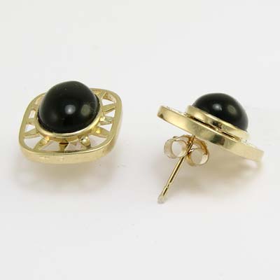 14k Yellow Gold Black Onyx Earrings