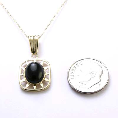 14k Gold Onyx Pendant 18" Singapore Chain