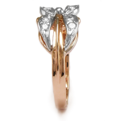 14K Rose & White Gold Diamond Ring Russian Style