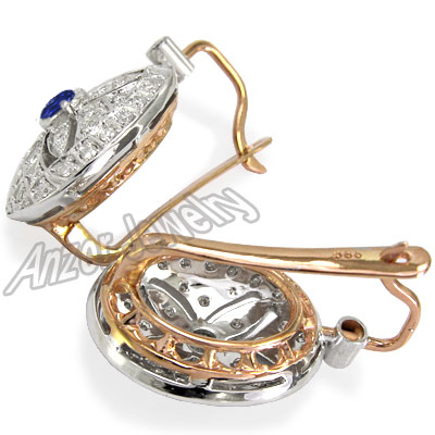 Russian Style Sapphire Diamond  Earrings 585 14k
