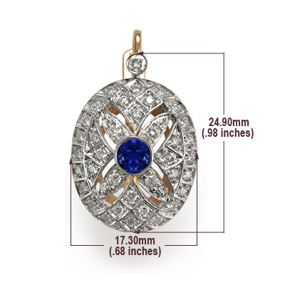 Russian Style Sapphire Diamond  Earrings 585 14k