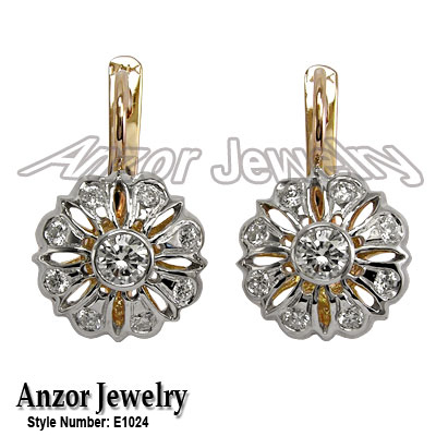 European Style Diamond Earrings 14k Gold 585
