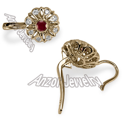 Russian Style Diamond & Ruby Earrings 14k Gold 585