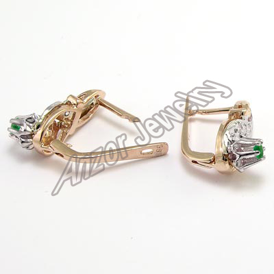 Russian style Diamond Emerald Earrings 18k gold