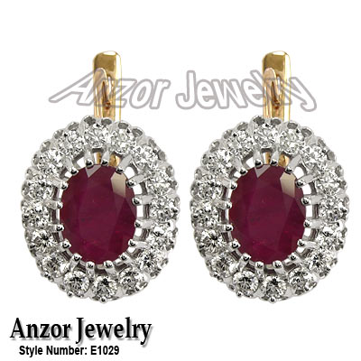 Ruby & Diamond Earrings 585 14k Gold Russian Style