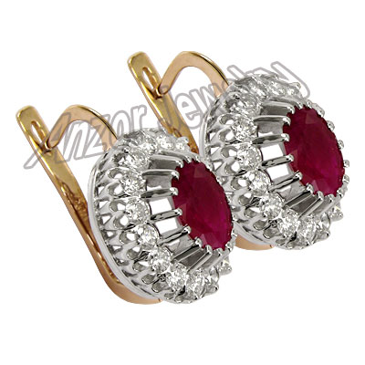 Ruby & Diamond Earrings 585 14k Gold Russian Style