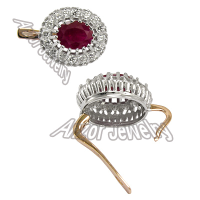 Ruby & Diamond Earrings 585 14k Gold Russian Style
