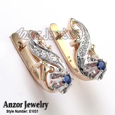 Old Russian style Diamond Sapphire Earrings 585