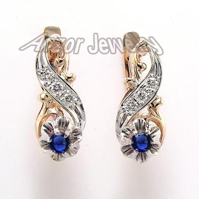 Old Russian style Diamond Sapphire Earrings 585