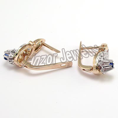 Old Russian style Diamond Sapphire Earrings 585