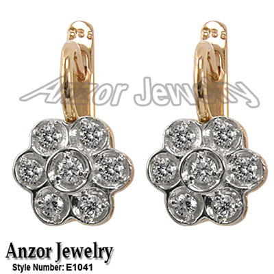 14k Rose Gold Diamond Earrings Russian Style