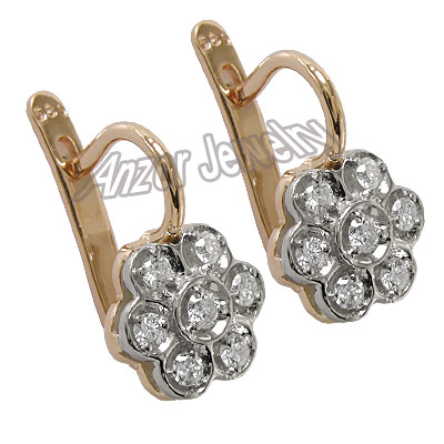 14k Rose Gold Diamond Earrings Russian Style