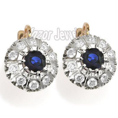 Russian Style Sapphire & Diamond Earrings 585
