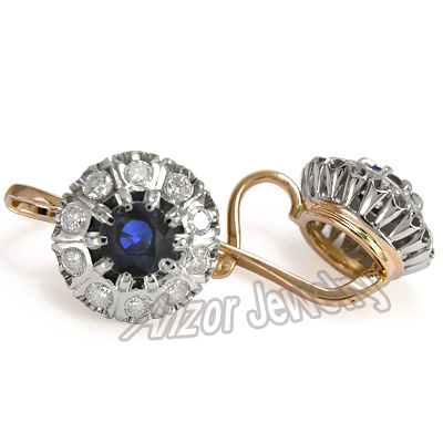 Russian Style Sapphire & Diamond Earrings 585