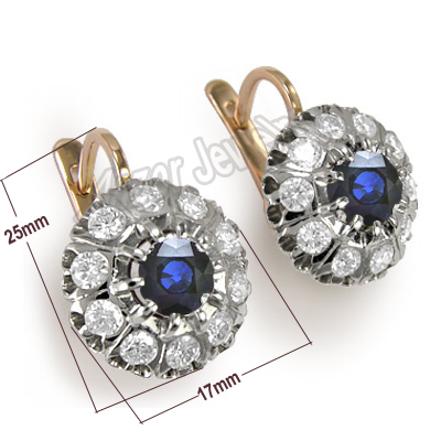 Russian Style Sapphire & Diamond Earrings 585