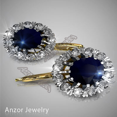 Russian Style Sapphire & Diamond Earrings 585