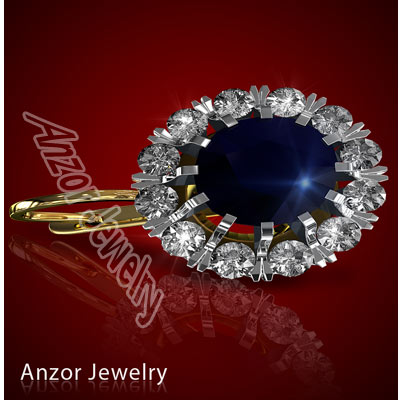 Russian Style Sapphire & Diamond Earrings 585