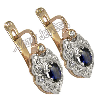 Russian Style Sapphire & Diamond Earrings 585