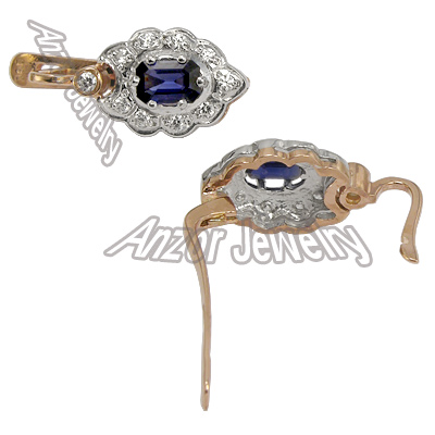 Russian Style Sapphire & Diamond Earrings 585