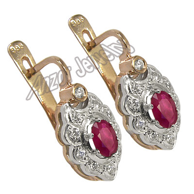Russian Style Ruby & Diamond Earrings 585