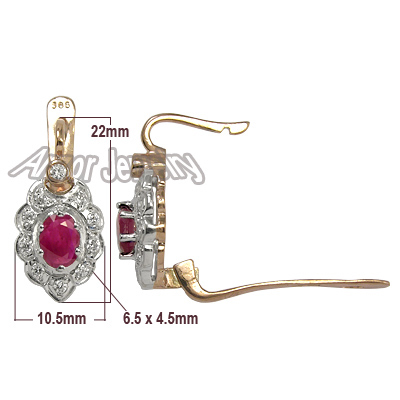 Russian Style Ruby & Diamond Earrings 585