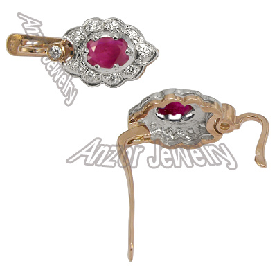 Russian Style Ruby & Diamond Earrings 585