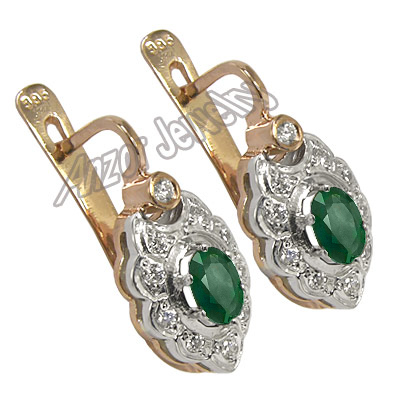 Russian Style Emerald & Diamond Earrings 585