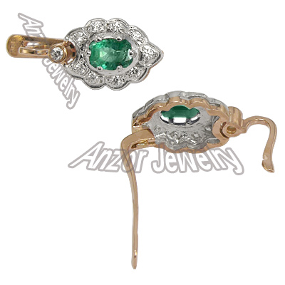 Russian Style Emerald & Diamond Earrings 585