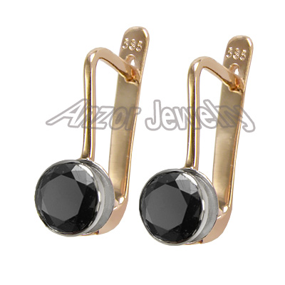 Russian Syle Earrings Black Diamond 585 14k