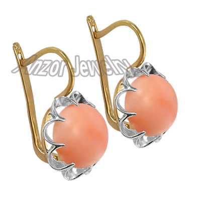14k Solid Two-Tone Gold Coral Earrings