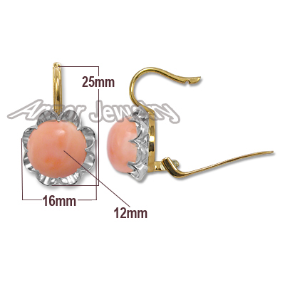 14k Solid Two-Tone Gold Coral Earrings