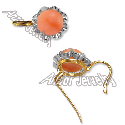14k Solid Two-Tone Gold Coral Earrings