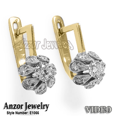 14k gold  Russian style Diamond Earrings F SI1