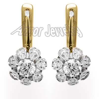 14k gold  Russian style Diamond Earrings F SI1