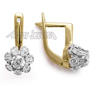 14k gold  Russian style Diamond Earrings F SI1