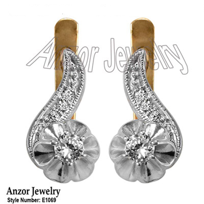 Russian Style White Sapphire Earrings in Silver