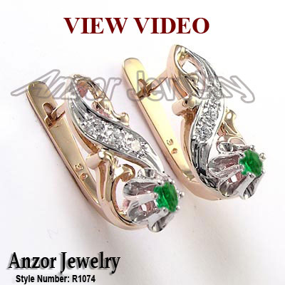 Russian style Diamond Emerald Earrings 18k gold