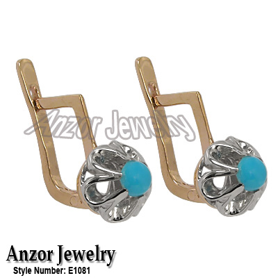 Russian Style Genuine Turquoise Earrings 585