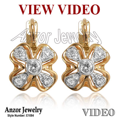 Russian Style Genuine Diamonds Earrings 14k Gold