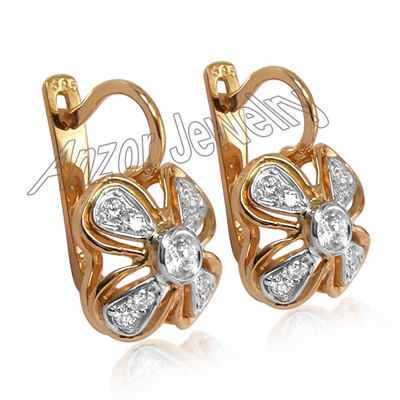 Russian Style Genuine Diamonds Earrings 18k Gold