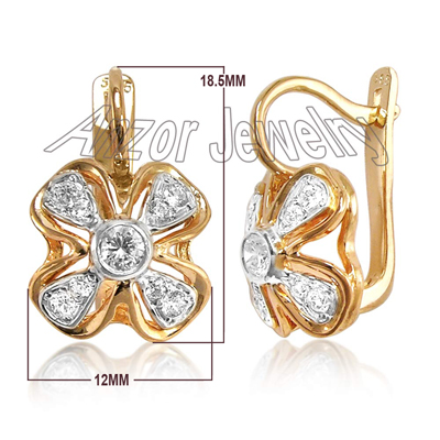 Russian Style Genuine Diamonds Earrings 18k Gold