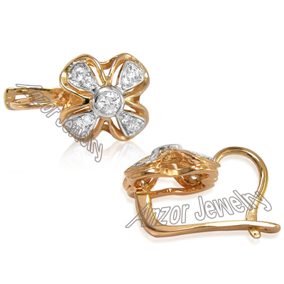 Russian Style Genuine Diamonds Earrings 18k Gold
